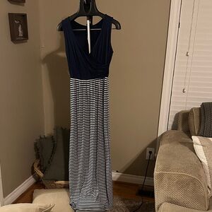Navy and White Striped Maxi Dress
